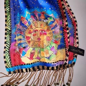 Laurel Burch Sun 100% Silk Beaded Fringe Scarf